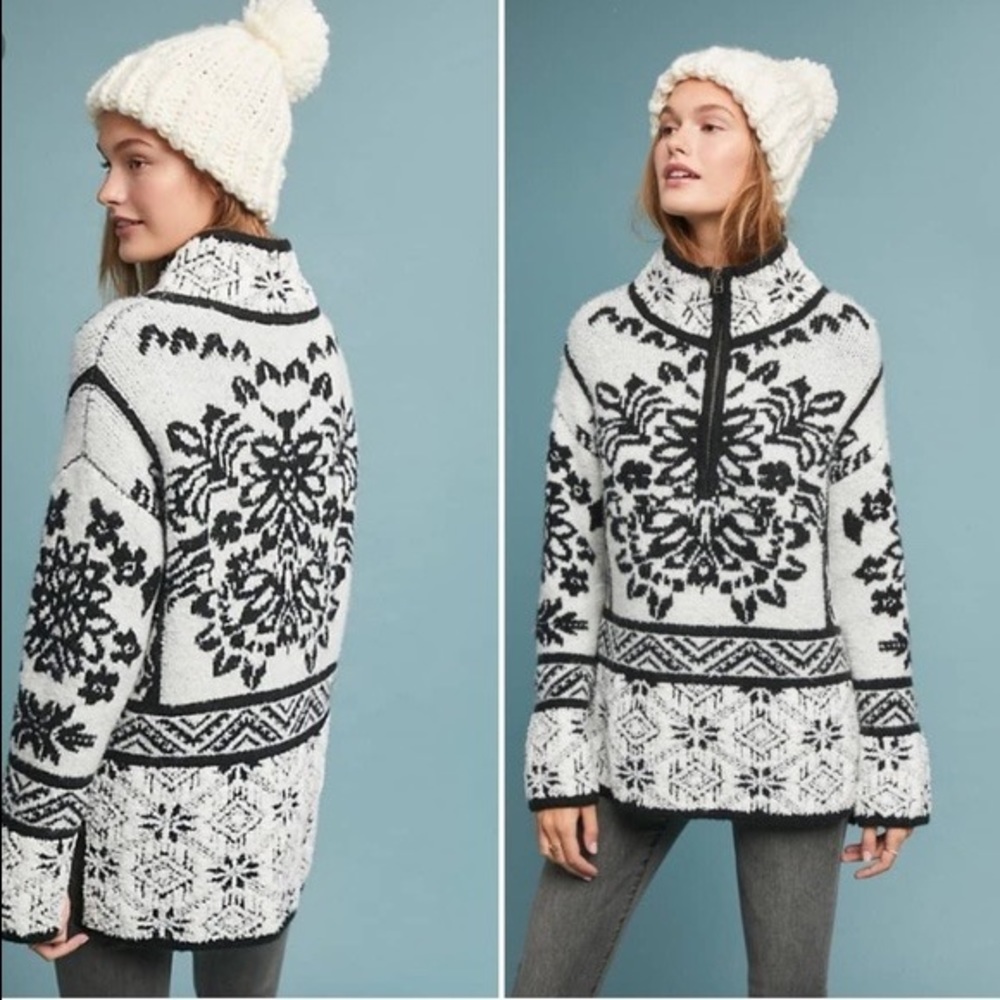 Anthropologie Black and White Turtleneck Sweater